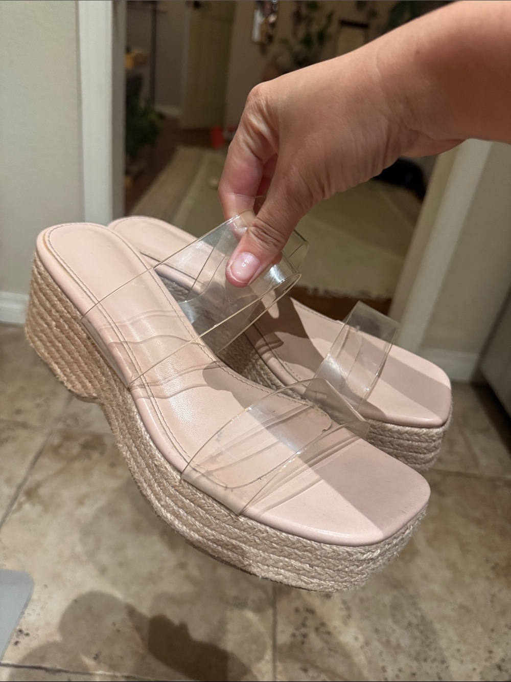 Women’s Clear Strap Platform Espadrille Sandals - Nude
